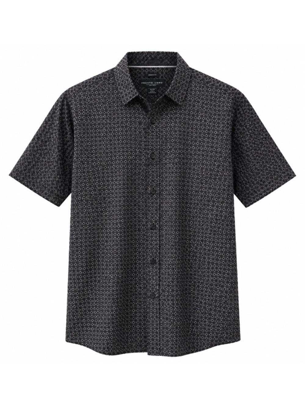 Pronto Uomo Men’s XLT Tall Black Geometric Short Sleeve Button Down NWT